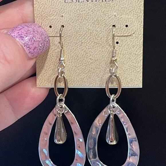 Hannah essentials 2 tone silver gold tear drop earrings 2 3/4 inch - Picture 5 of 7